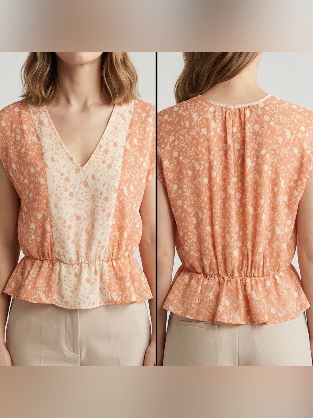 Sienna Sky Women’s Peplum V-Neck Floral Print Blouse Top size XSmall